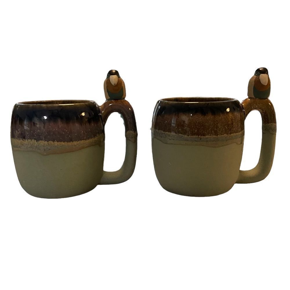 Pair of Pottery Handmade Bird Mugs